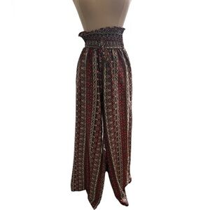 Bohemian Wide-Leg Pants with Red and Black Pattern